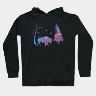 Buffalo Winter Forest Art Snowflakes Hoodie